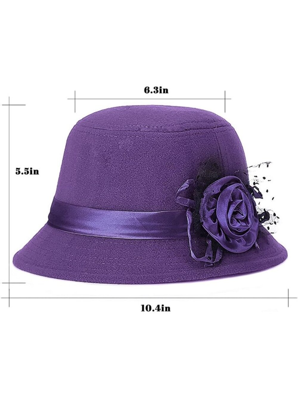 Women's Purple Vintage Felt Cloche inter Floral Fedora Imported Bucket Hat - Picture 6 of 6